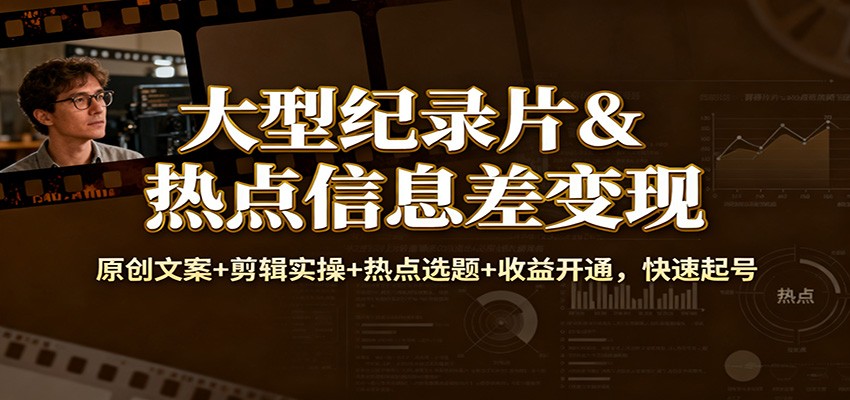 图片[1]-大型纪录片&热点信息差变现：原创文案+剪辑实操+热点选题+收益开通，快速起号-白蛇网赚