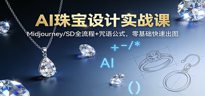 图片[1]-AI珠宝设计实战课：Midjourney/SD全流程+咒语公式，零基础快速出图-白蛇网赚