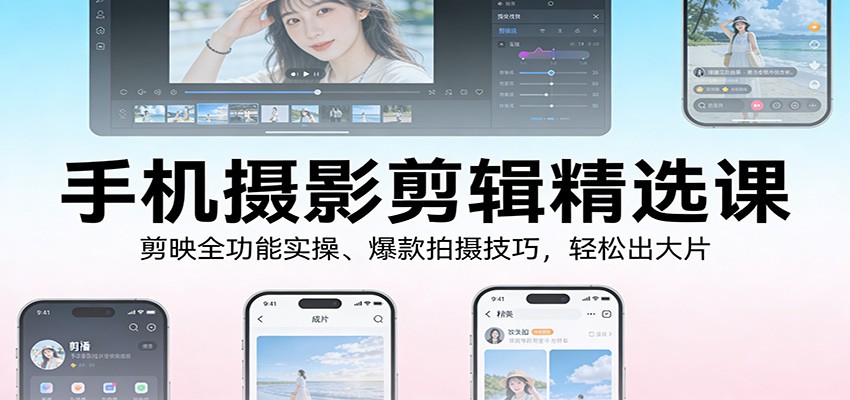 图片[1]-手机摄影剪辑精选课：剪映全功能实操、爆款拍摄技巧，轻松出大片-白蛇网赚