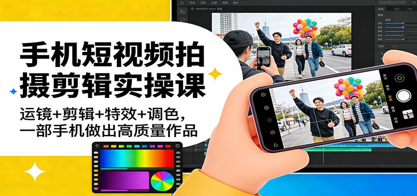 图片[1]-手机短视频拍摄剪辑实操课：运镜+剪辑+特效+调色，一部手机做出高质量作品-白蛇网赚