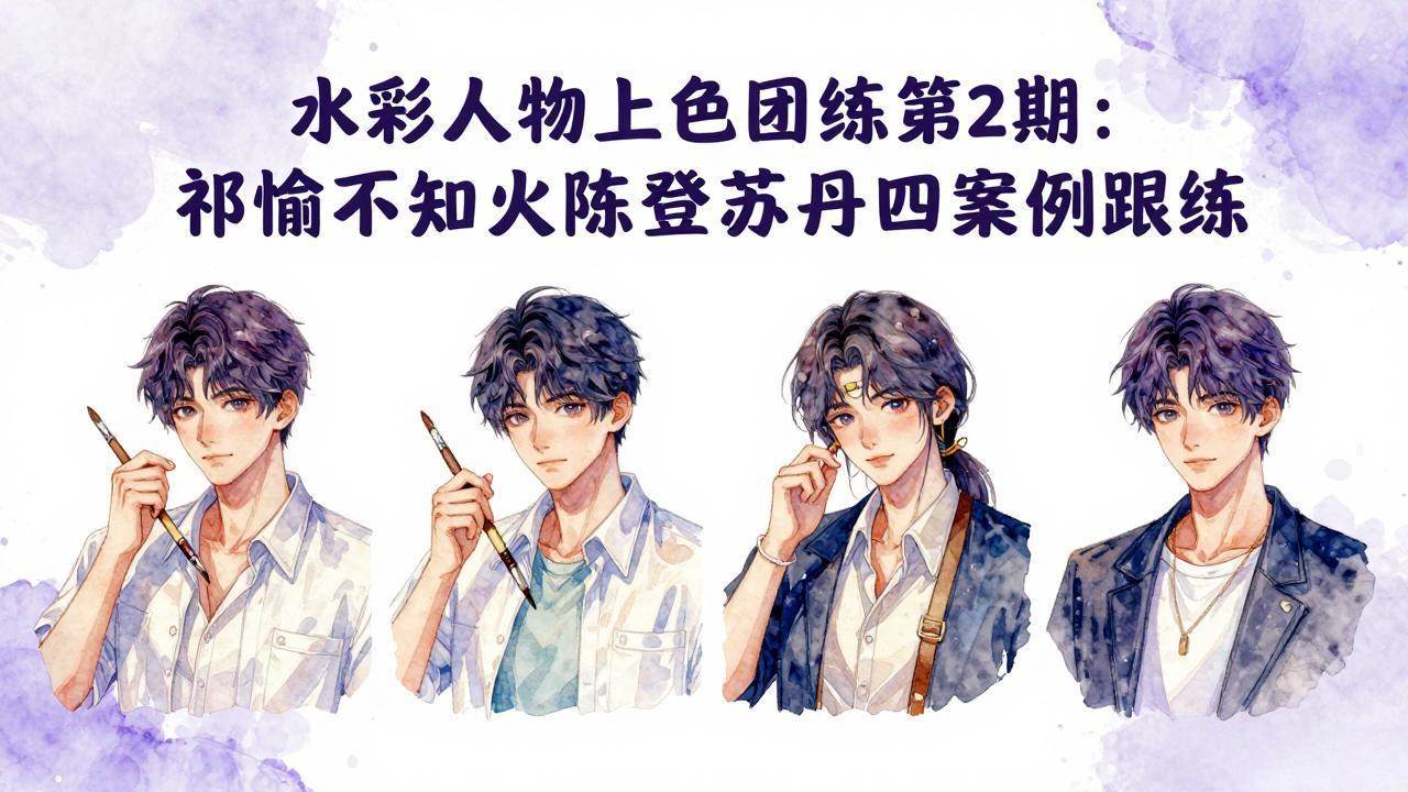 （17954期）水彩人物上色团练第2期：祁煜不知火陈登苏丹四案例跟练，手把手提升绘画能力