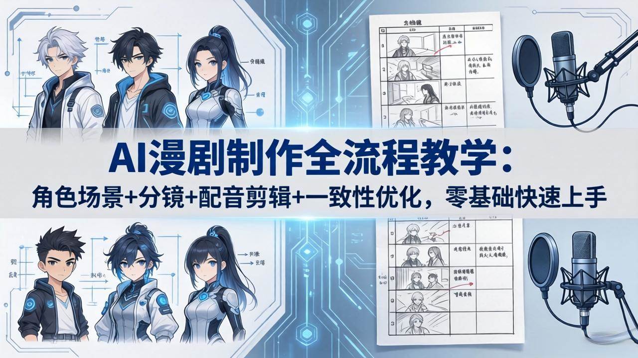 （18090期）AI漫剧制作全流程教学：角色场景+分镜+配音剪辑+一致性优化，零基础快速上手