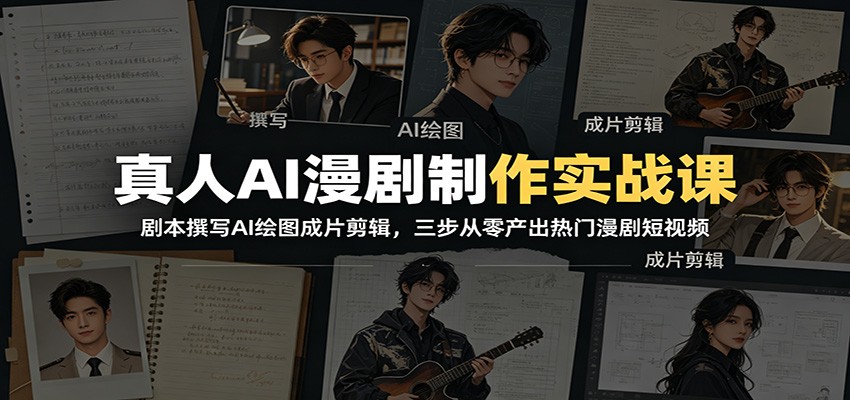 真人AI漫剧制作实战课:剧本撰写AI绘图成片剪辑,三步从零产出热门漫剧短视频 真人AI漫剧制作实战课:剧本撰写AI绘图成片剪辑,三步从零产出热门漫剧短视频