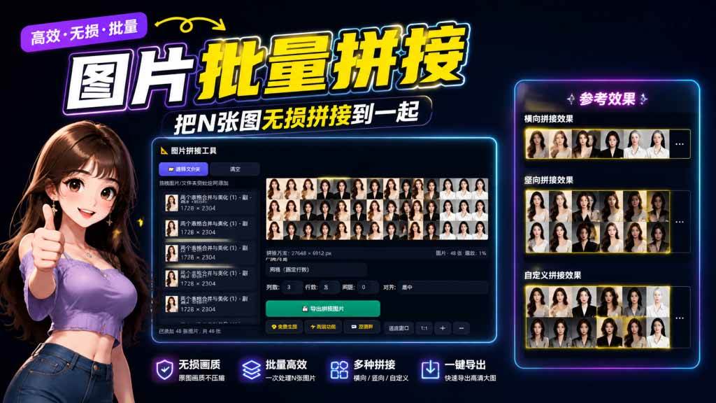 (20005期)图片批量拼接,把N张图无损拼接到一起,支持横向、竖向、自定义等功能 (20005期)图片批量拼接,把N张图无损拼接到一起,支持横向、竖向、自定义等功能