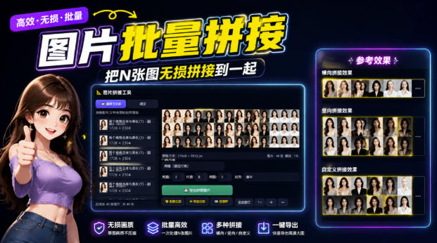 图片批量拼接,把N张图无损拼接到一起,支持横向、竖向、自定义等功能 图片批量拼接,把N张图无损拼接到一起,支持横向、竖向、自定义等功能