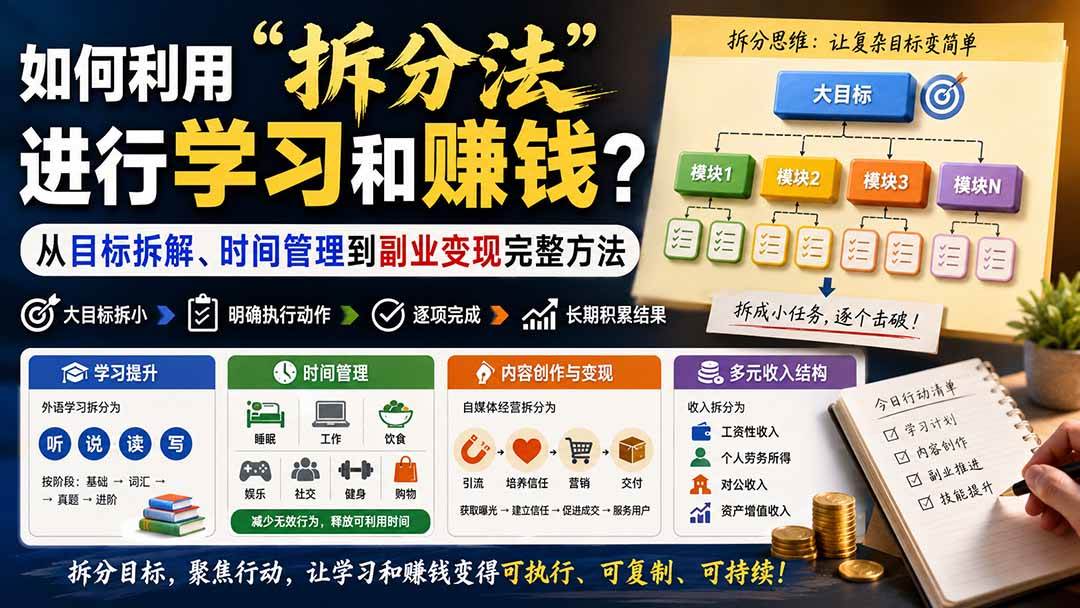 (20022期)付费文章:如何利用“拆分法”进行学习和賺钱?从目标拆解、时间管理到副业变现完整方法 (20022期)付费文章:如何利用“拆分法”进行学习和賺钱?从目标拆解、时间管理到副业变现完整方法