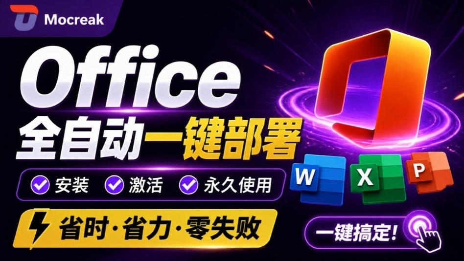 Office全自动一键部署安装,最高支持2024版本,可自定义安装组件,内置激活工具,全免费使用Mocreak! Office全自动一键部署安装,最高支持2024版本,可自定义安装组件,内置激活工具,全免费使用Mocreak!