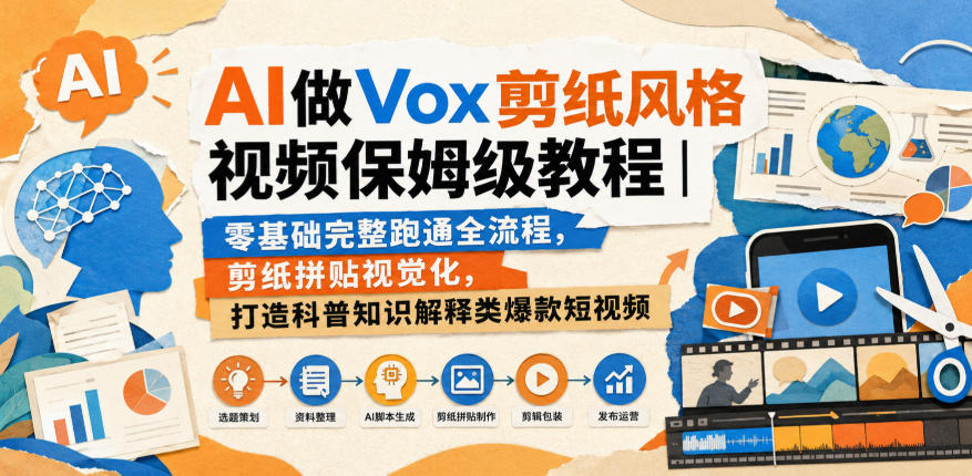 AI做Vox剪纸风格视频保姆级教程|零基础完整跑通全流程,剪纸拼贴视觉化,打造科普知识解释类爆款短视频 AI做Vox剪纸风格视频保姆级教程|零基础完整跑通全流程,剪纸拼贴视觉化,打造科普知识解释类爆款短视频