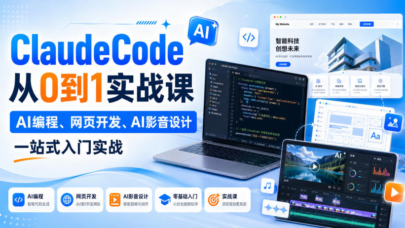 Claude Code从0到1实战课,AI编程、网页开发、AI影音设计一站式入门实战(更新) Claude Code从0到1实战课,AI编程、网页开发、AI影音设计一站式入门实战(更新)