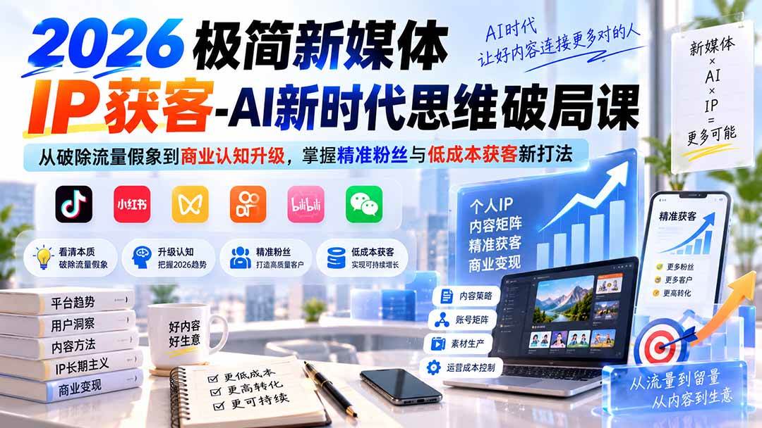 (20272期)2026极简新媒体IP获客-AI新时代思维破局课:从破除流量假象到商业认知升级,掌握精准粉丝与低成本获客新打法 (20272期)2026极简新媒体IP获客-AI新时代思维破局课:从破除流量假象到商业认知升级,掌握精准粉丝与低成本获客新打法