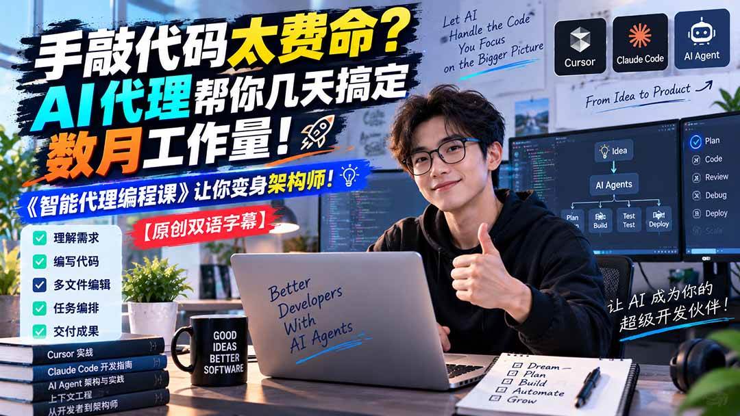 (20286期)手敲代码太费命?AI 代理帮你几天搞定数月工作量!《智能代理编程课》让你变身架构师 (20286期)手敲代码太费命?AI 代理帮你几天搞定数月工作量!《智能代理编程课》让你变身架构师