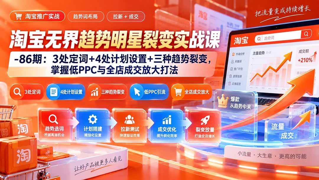 (20320期)淘宝无界趋势明星裂变实战课-86期:3处定词+4处计划设置+三种趋势裂变,掌握低PPC与全店成交放大打法 (20320期)淘宝无界趋势明星裂变实战课-86期:3处定词+4处计划设置+三种趋势裂变,掌握低PPC与全店成交放大打法