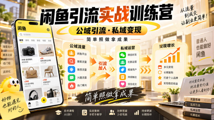 闲鱼引流实战训练营,公域引流·私域变现,简单照做拿成果 闲鱼引流实战训练营,公域引流·私域变现,简单照做拿成果