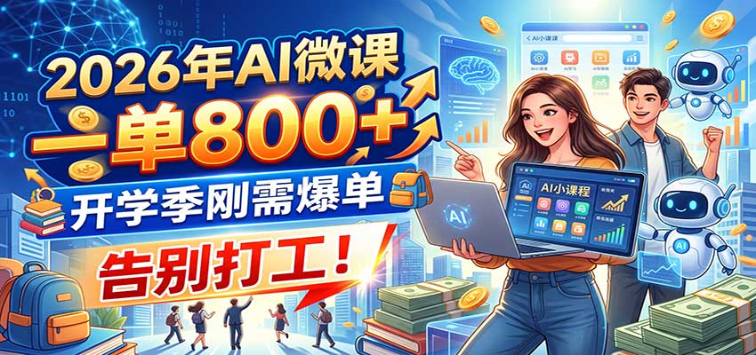 2026年AI微课,一单800+,开学季刚需爆单,告别打工! 2026年AI微课,一单800+,开学季刚需爆单,告别打工!