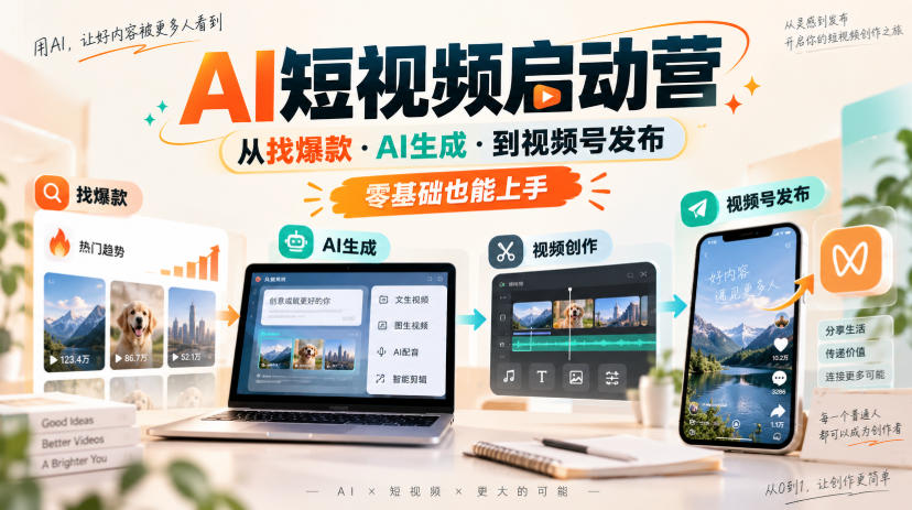 AI短视频启动营,从找爆款·AI生成·到视频号发布,零基础也能上手 AI短视频启动营,从找爆款·AI生成·到视频号发布,零基础也能上手