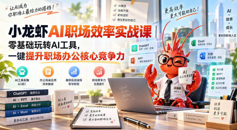 小龙虾AI职场效率实战课|零基础玩转AI工具,一键提升职场办公核心竞争力 小龙虾AI职场效率实战课|零基础玩转AI工具,一键提升职场办公核心竞争力