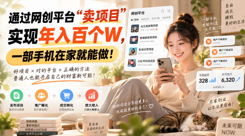 通过网创平台“卖项目”实现年入百个W,一部手机在家就能做!【揭秘】 通过网创平台“卖项目”实现年入百个W,一部手机在家就能做!【揭秘】