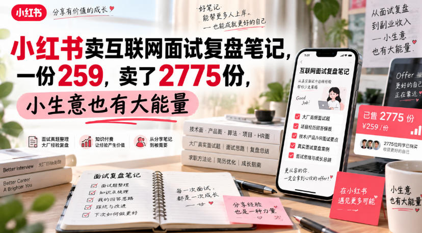 小红书卖互联网面试复盘笔记,一份259,卖了2775份,小生意也有大能量 小红书卖互联网面试复盘笔记,一份259,卖了2775份,小生意也有大能量
