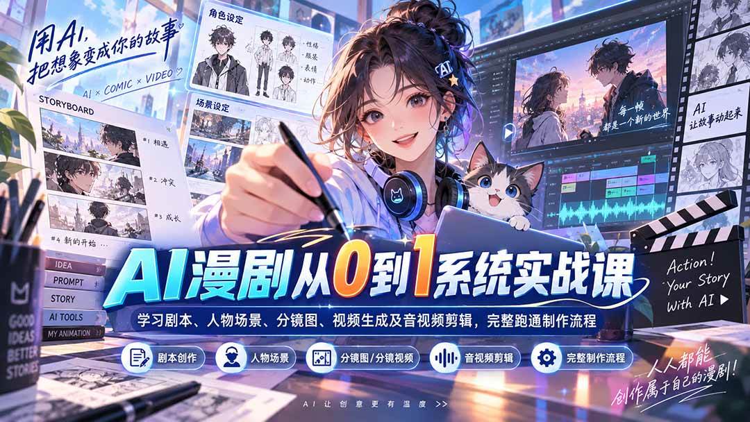 (20430期)AI漫剧从0到1系统实战课:学习剧本、人物场景、分镜图、视频生成及音视频剪辑,完整跑通制作流程 (20430期)AI漫剧从0到1系统实战课:学习剧本、人物场景、分镜图、视频生成及音视频剪辑,完整跑通制作流程