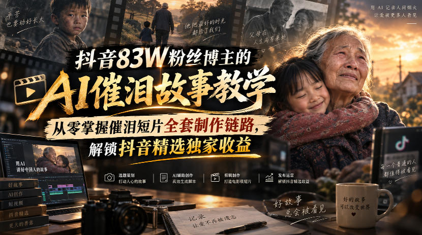 抖音83W粉丝博主的AI催泪故事教学,从零掌握催泪短片全套制作链路,解锁抖音精选独家收益 抖音83W粉丝博主的AI催泪故事教学,从零掌握催泪短片全套制作链路,解锁抖音精选独家收益