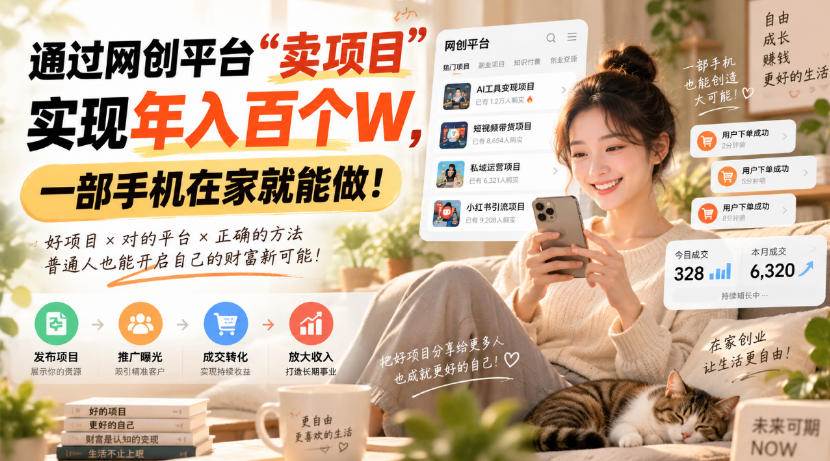 （20445期）通过网创平台“卖项目”实现年入百万，一部手机在家就能做！