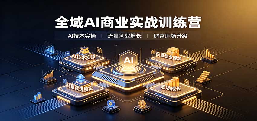 全域AI商业实战训练营:涵盖AI技术实操、流量创业、财富管理与职场成长全体系内容 全域AI商业实战训练营:涵盖AI技术实操、流量创业、财富管理与职场成长全体系内容