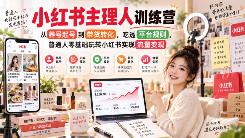 小红书主理人训练营,从养号起号到带货转化,吃透平台规则,普通人零基础玩转小红书实现流量变现 小红书主理人训练营,从养号起号到带货转化,吃透平台规则,普通人零基础玩转小红书实现流量变现
