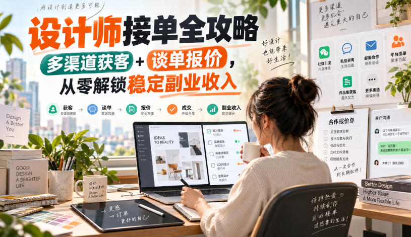 设计师接单全攻略-无水印,多渠道获客+谈单报价,从零解锁稳定副业收入 设计师接单全攻略-无水印,多渠道获客+谈单报价,从零解锁稳定副业收入