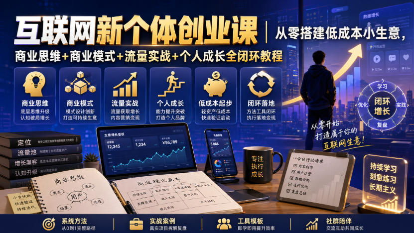 互联网新个体创业课|从零搭建低成本小生意,商业思维+商业模式+流量实战+个人成长全闭环教程(更新0922) 互联网新个体创业课|从零搭建低成本小生意,商业思维+商业模式+流量实战+个人成长全闭环教程(更新0922)